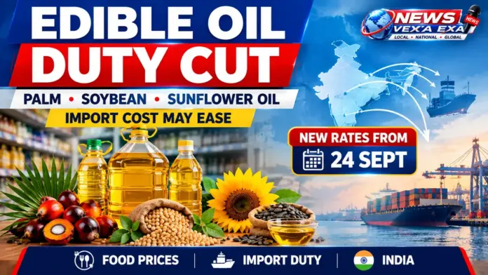 भारत में palm soybean और sunflower oil पर import duty कटौती का समाचार ग्राफिक