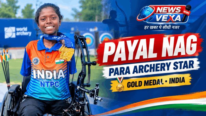 Payal Nag para archer holding her gold medal for India