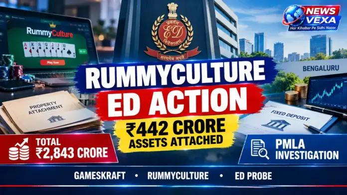 ED action in RummyCulture case with ₹442 crore assets attached and total ₹2,843 crore under investigation