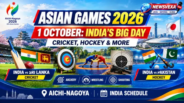 Asian Games 2026 India schedule for October 1 featuring cricket hockey archery wrestling and shooting